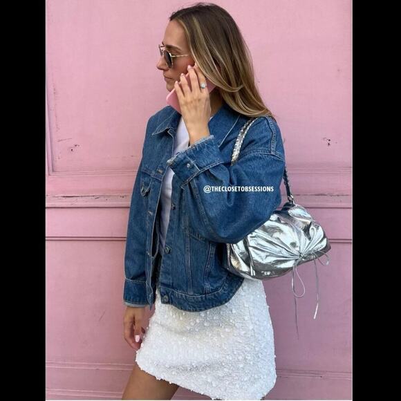 ZARA Beaded Sequin Mini Skirt NWT High Waisted White Size L - Picture 8 of 16